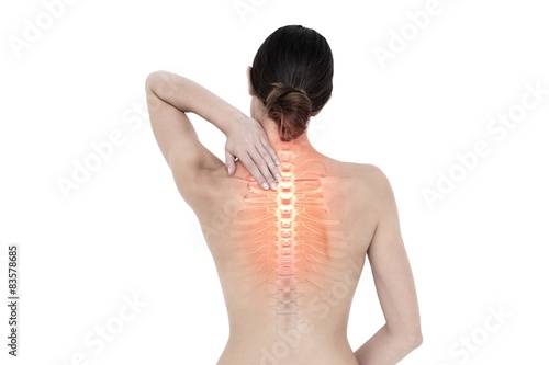 Foto Highlighted back pain of woman