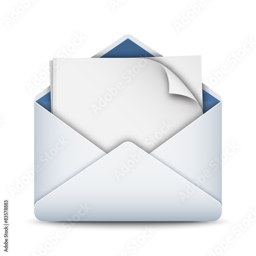 Envelope icon with a empty sheet of paper, stock vector