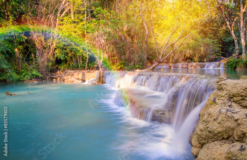 Fototapeta Naklejka Na Ścianę i Meble -  Waterfall in rain forest (Tat Kuang Si Waterfalls at Luang praba