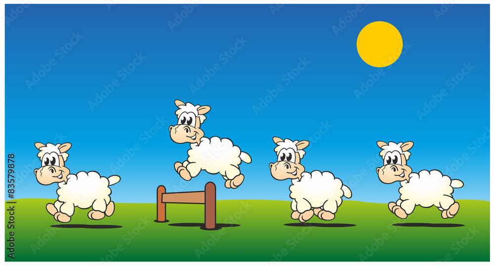 Obraz premium Sheeps Jumping Day