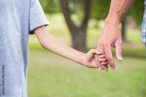 Father and son holding hands in the park