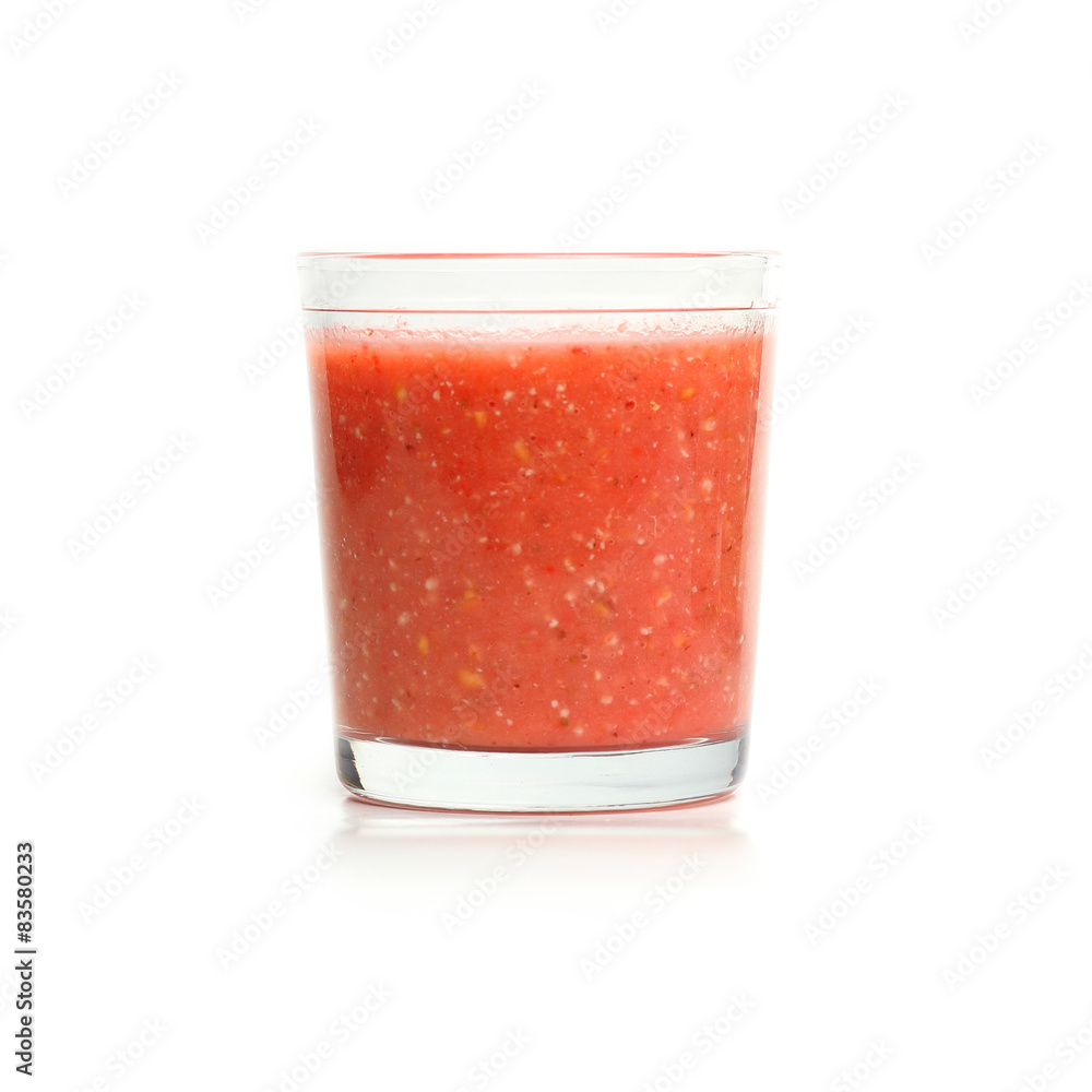 Glass with strawberry and banana smoothie isolated on white back Glass with strawberry and banana smoothie isolated on white back