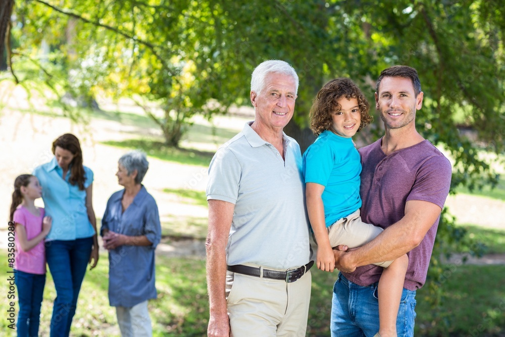 Extended family smiling in the park Extended family smiling in the park