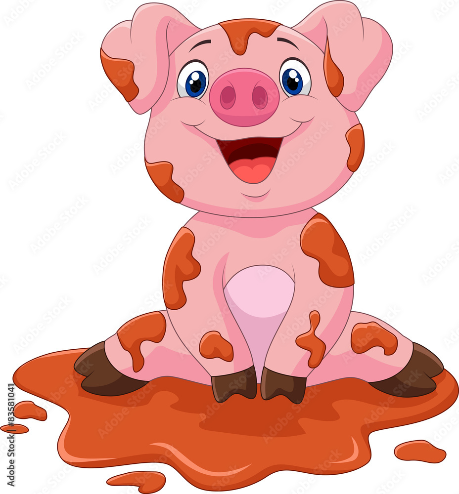 Fototapeta premium Cartoon cute baby pig, vector illustration