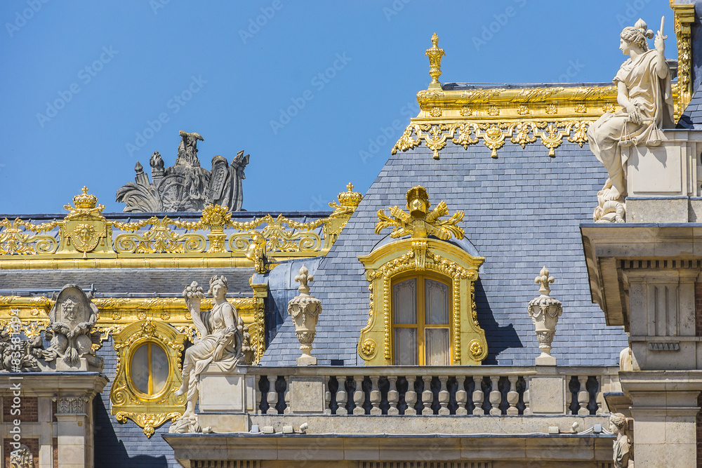 Architectural fragments of famous Versailles palace. Paris.