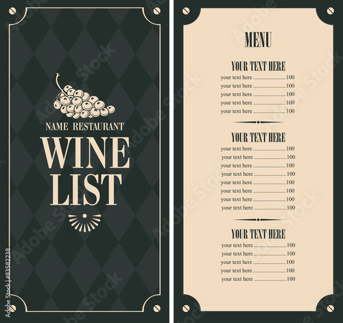 wine list with a bunch of grapes