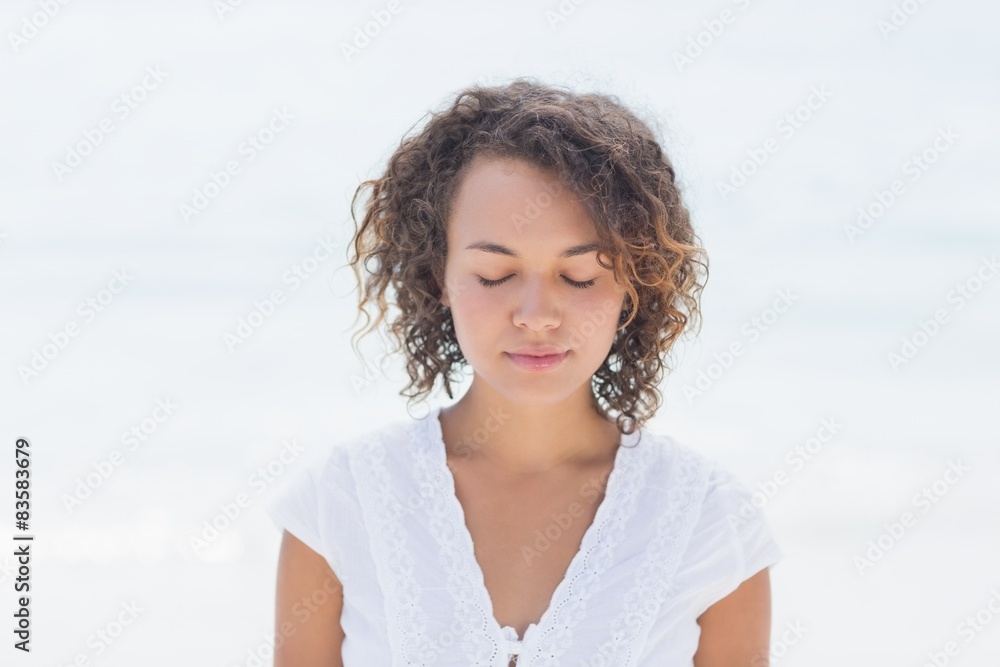 happy woman relaxing with eyes closes 