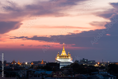 golden mount temple (wat sraket rajavaravihara) at sunset