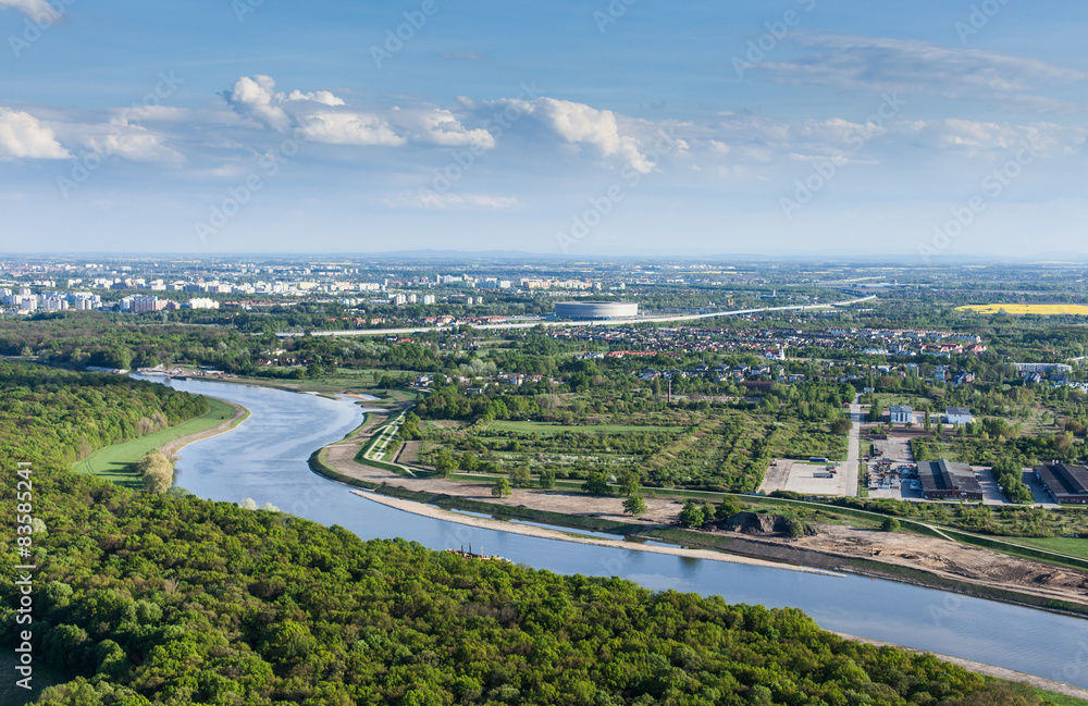 aerial view of fields near Wroclaw city
