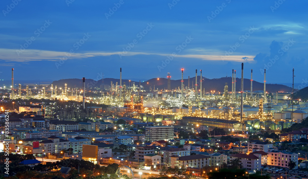 Oil refinery with beautiful sky background