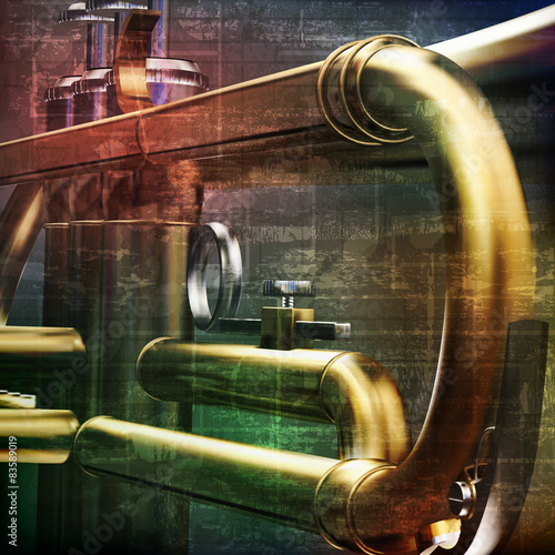 abstract grunge background with trumpet