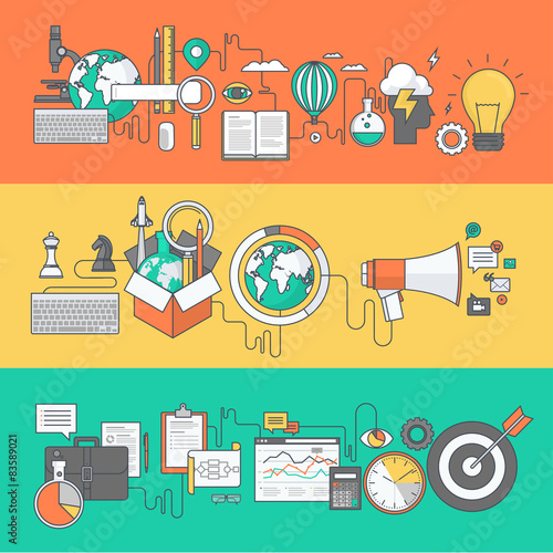 Set of color line banners for business, marketing, education