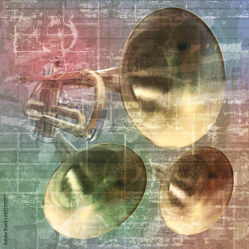 abstract grunge sound background with trumpets
