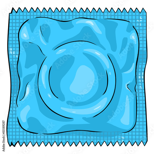 Vector Single Cartoon Condom in Blue Package