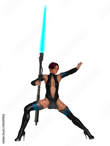 Fotografie Scifi female warrior with plasma lance