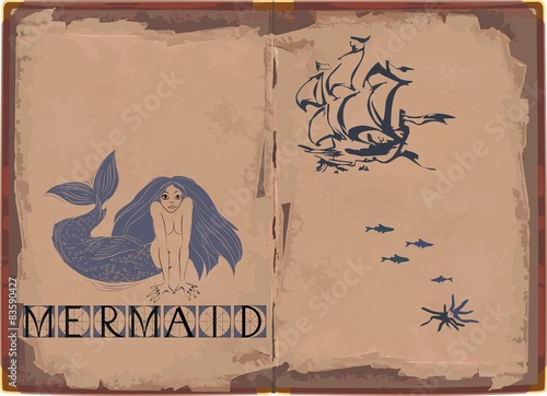 Background with mermaid and ship
