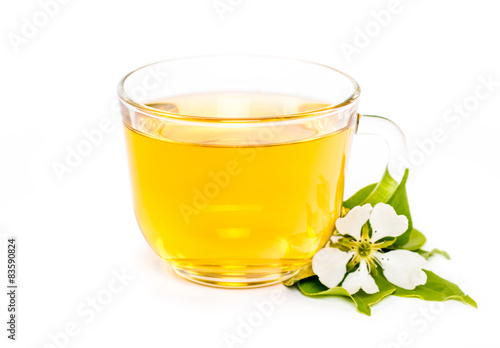 isolated cup of apple juice and flower