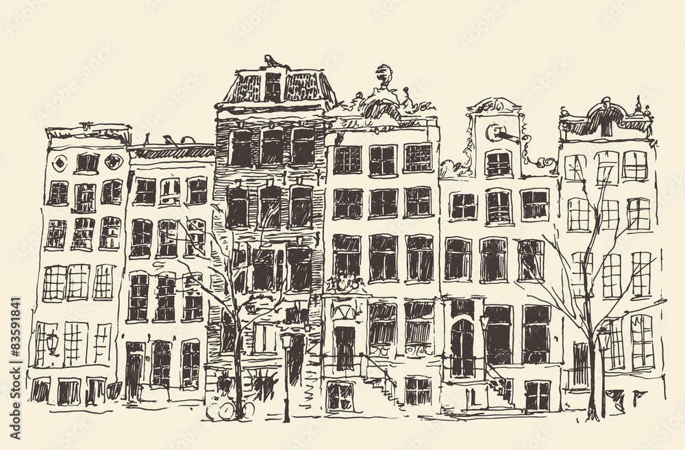 Amsterdam city architecture, vector illustration