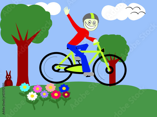 Ein Fahrradfahrer fährt durch die Natur und freut sich