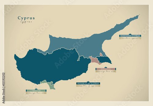 Tablou canvas Modern Map - Cyprus the divided island CY