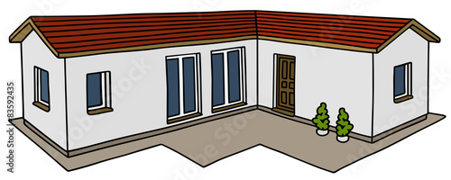 Hand drawing of a low family house