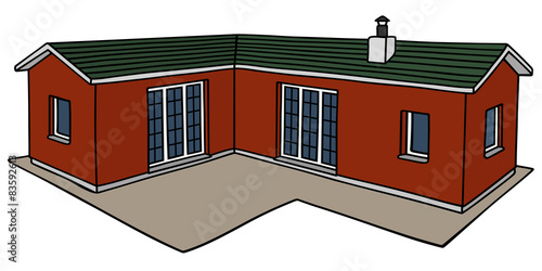 Hand drawing of a red small family house