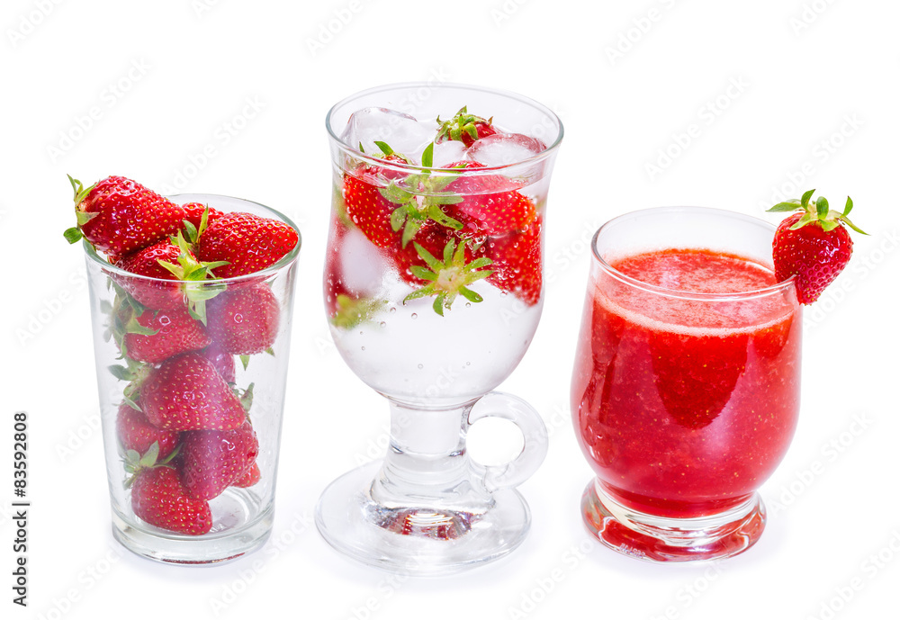 Strawberry smoothie with fresh berries isolated on white backgro Strawberry smoothie with fresh berries isolated on white backgro