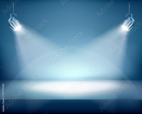 Illuminated place for exposition. Vector illustration.