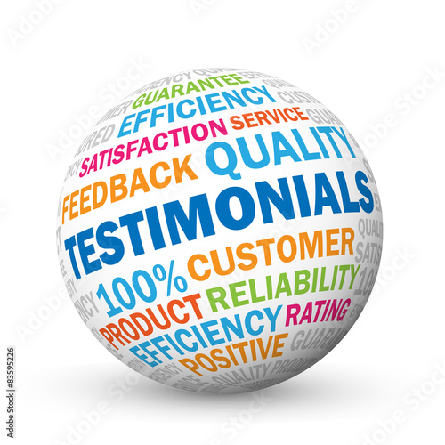 TESTIMONIALS tag cloud on vector sphere icon