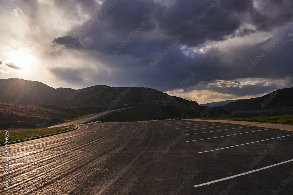 utah road by echo reservoir at sunset
