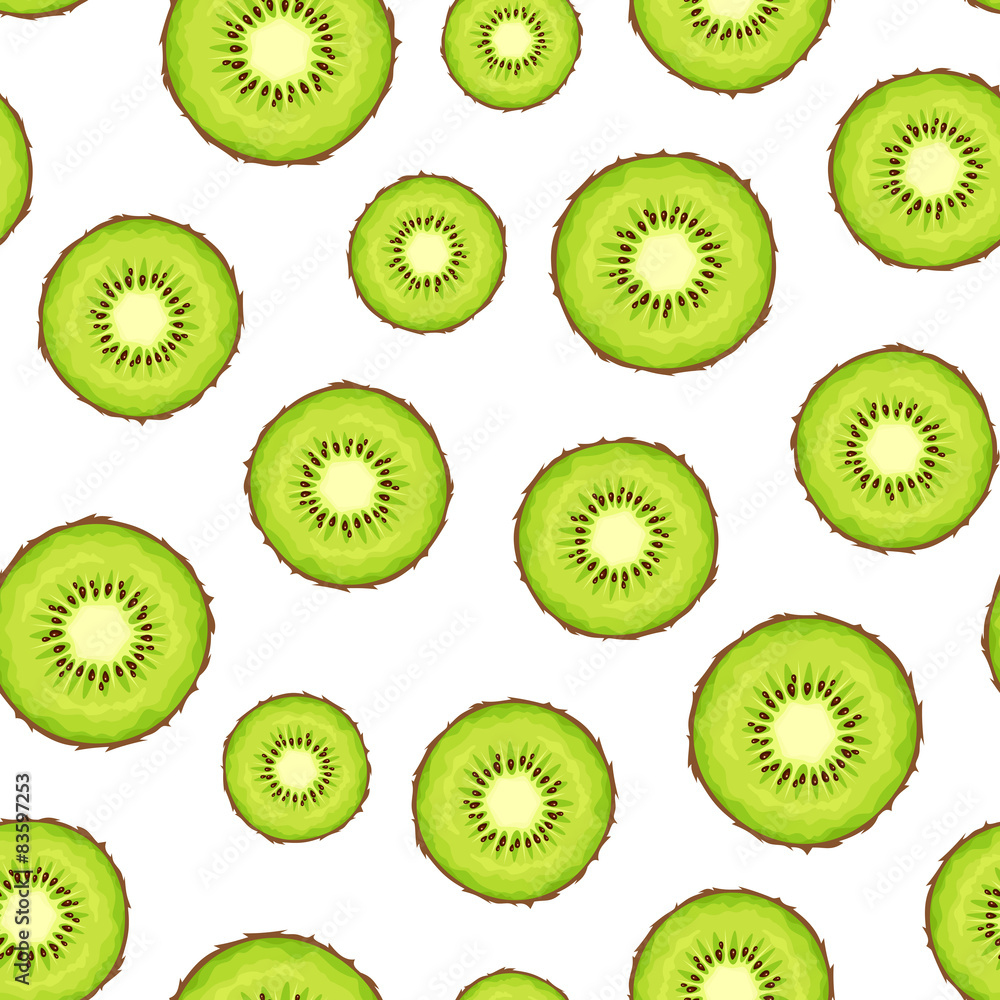 Fototapeta premium Seamless background with kiwi slices. Vector illustration.