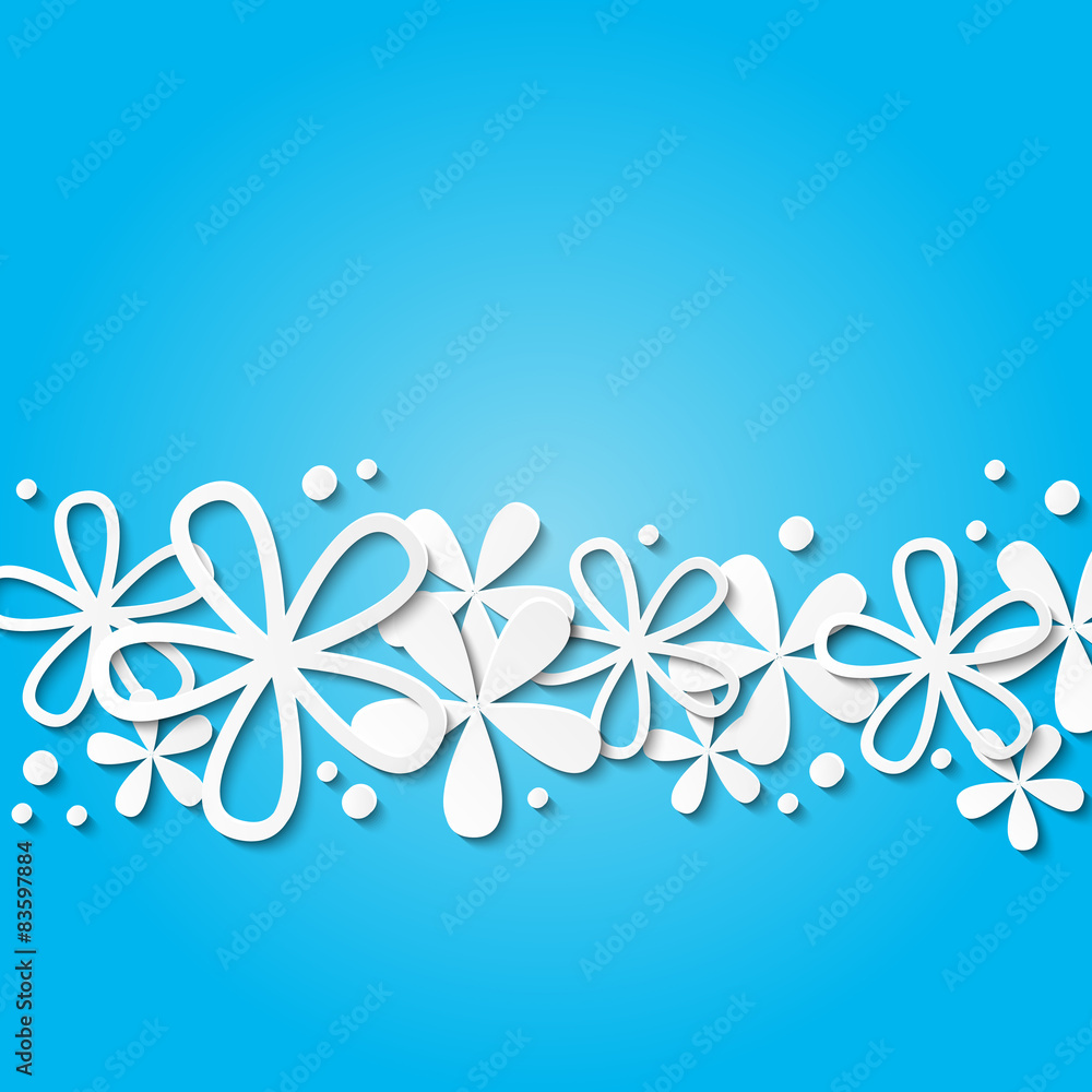 Paper flowers on blue background 