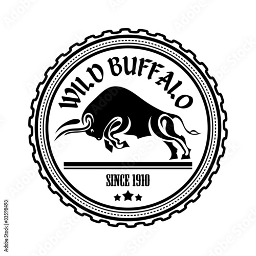 Logo, label two buffalo, bull fighting. Design badge for your fa