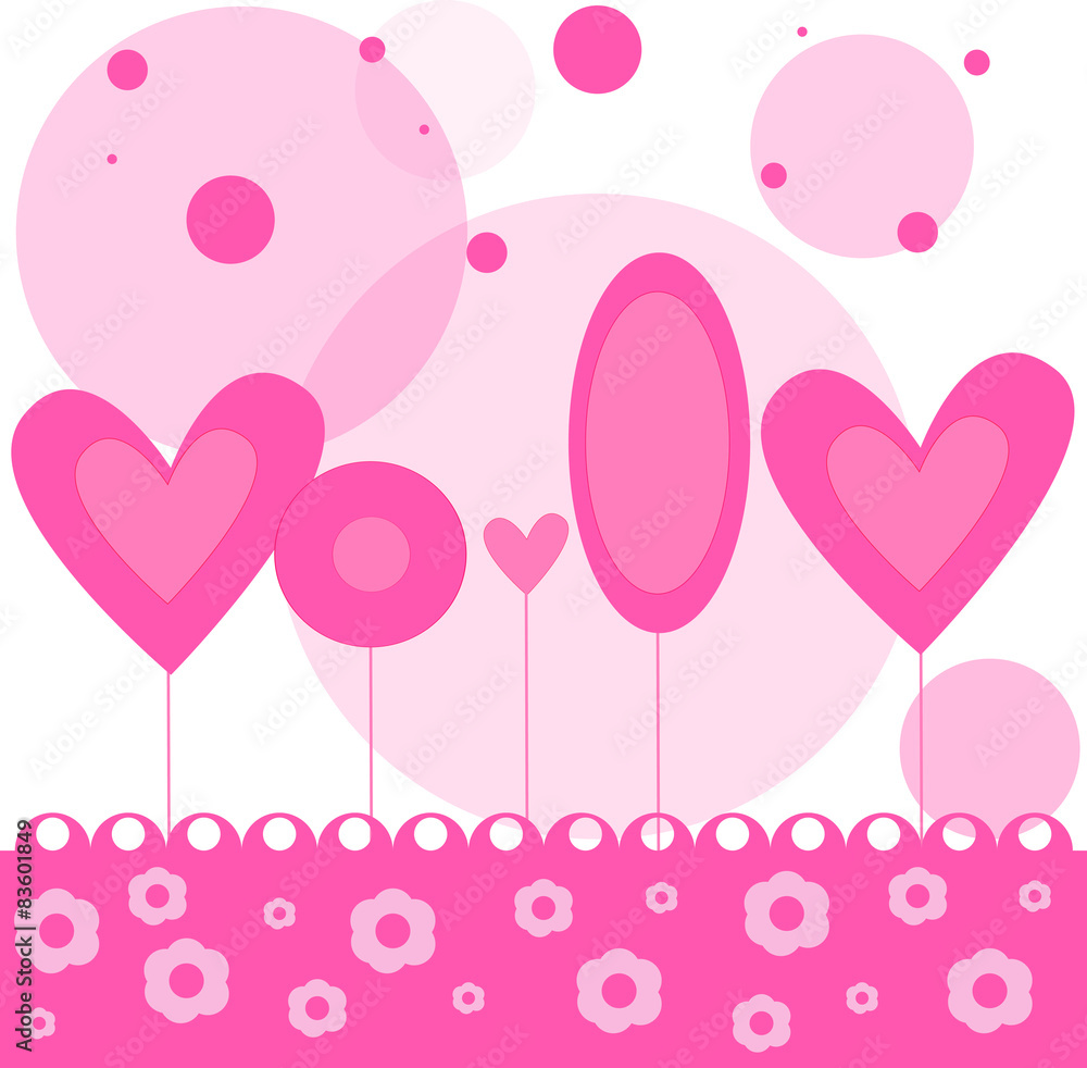 Vector illustrated pink forest background with heart like trees.