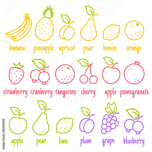flat icons of a fruits