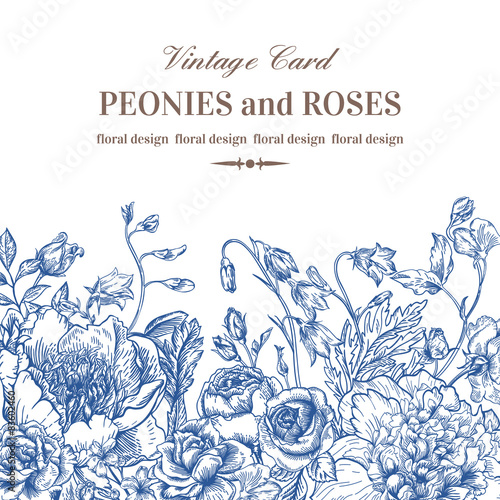 Floral border with summer flowers.