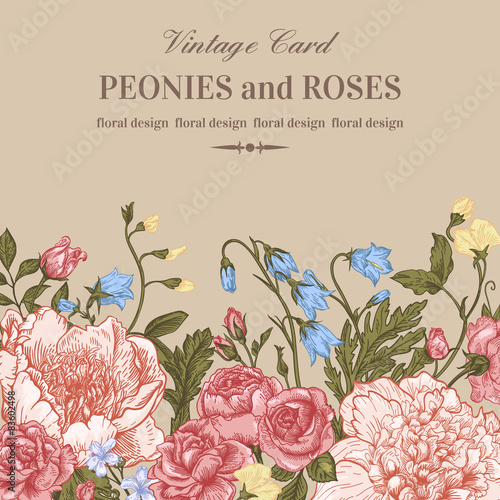 Floral border with summer flowers.