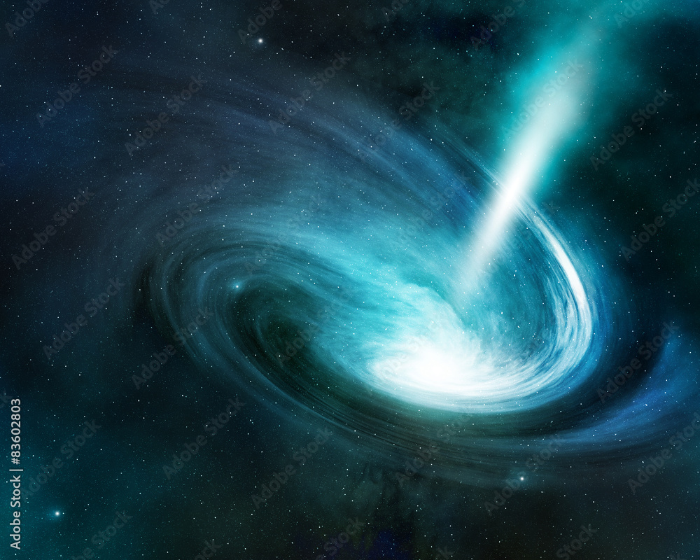 spiral nebula and light ray in deep space - obrazy, fototapety, plakaty 