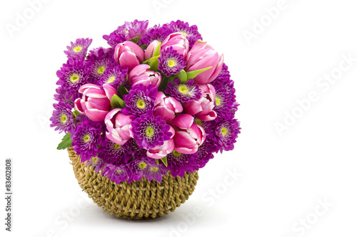 Fototapeta Naklejka Na Ścianę i Meble -  Bouquet made of tulips and chrysanthemum flowers