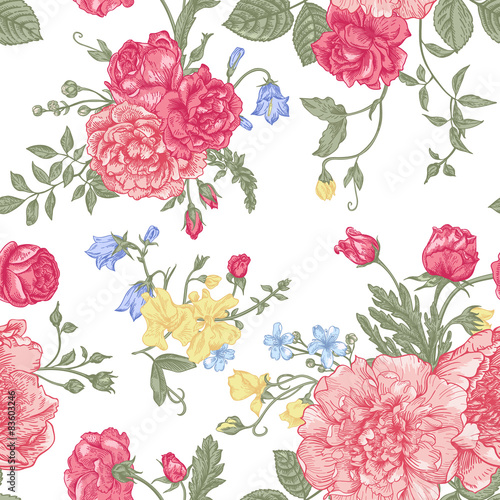 Seamless floral pattern with  colorful flowers.