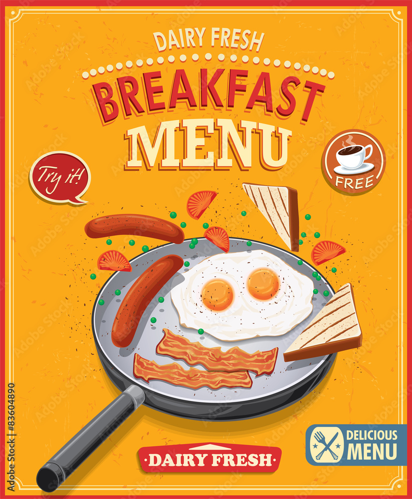 Vettoriale Stock Vintage breakfast menu poster design | Adobe Stock