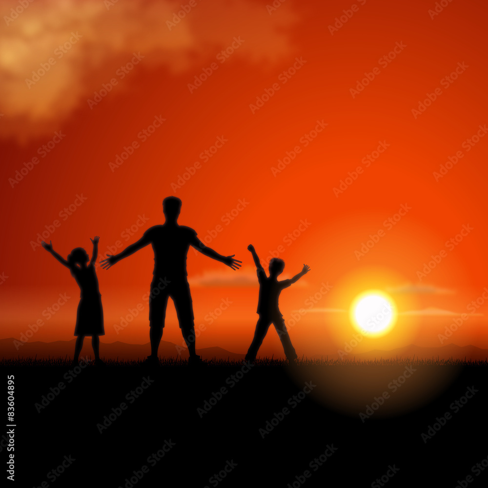 Father and children silhouette