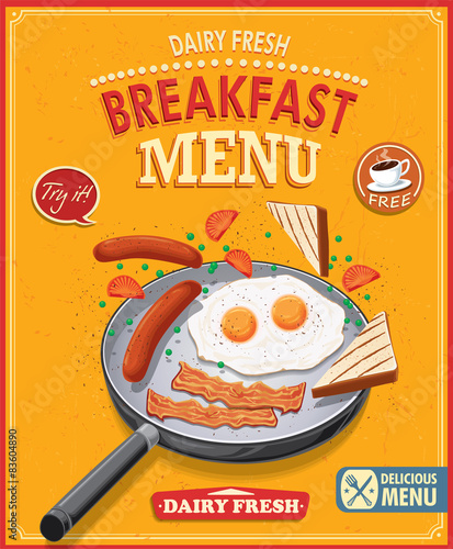 Vintage breakfast menu poster design