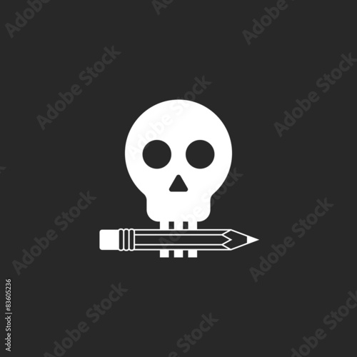 Pencil and skull mockup logo of design studio or tattoo parlor