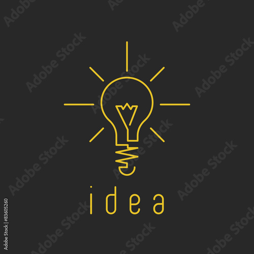 Lamp light mockup yellow business logo, innovation idea icon