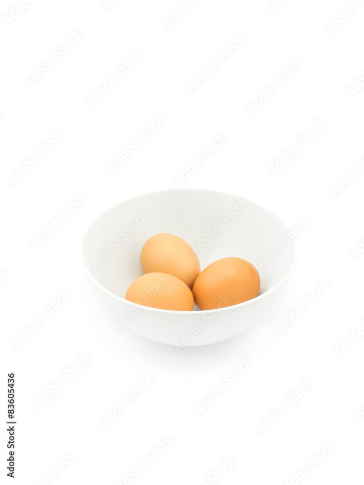 Eggs in white bowl isolated on white background Eggs in white bowl isolated on white background