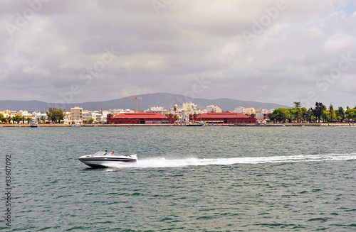Speedboat, Olhao panoramic view , Algarve, Portugal