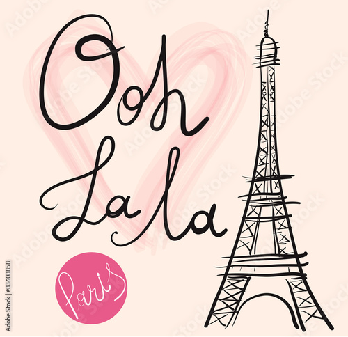 Vector hand drawn illustration with Eiffel tower