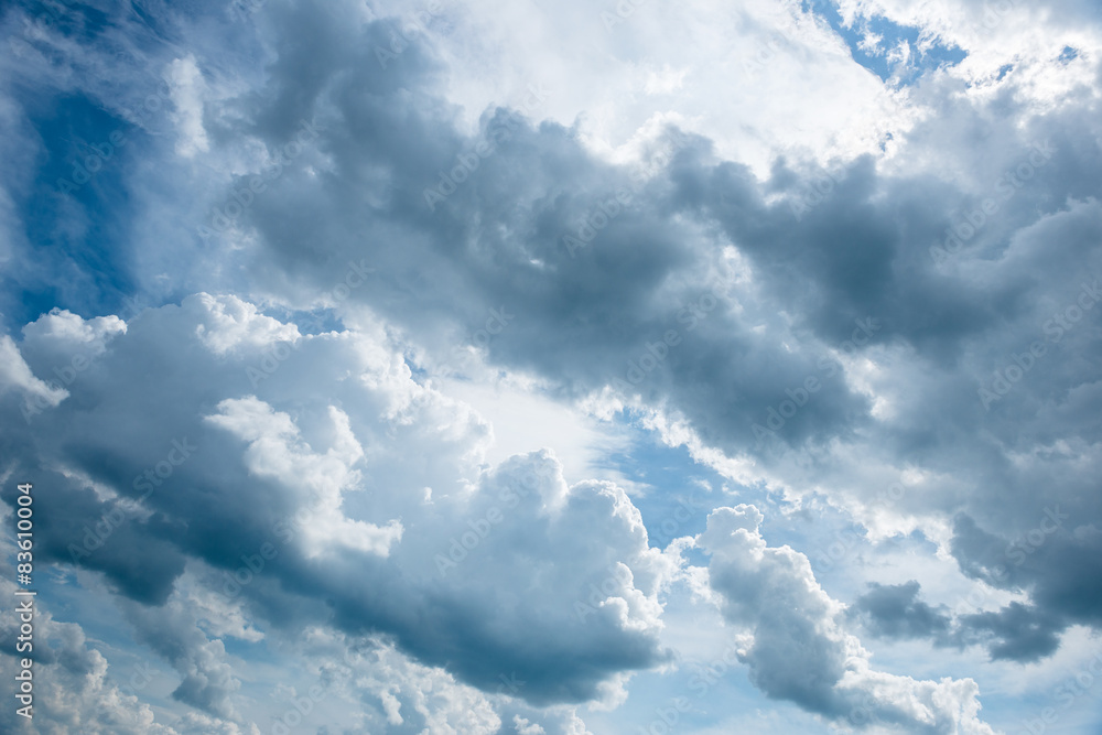 Obraz premium Bright blue sky background with white clouds