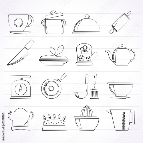 Restaurant and kitchen items icons